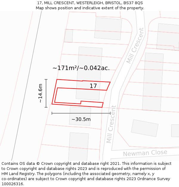 17, MILL CRESCENT, WESTERLEIGH, BRISTOL, BS37 8QS: Plot and title map