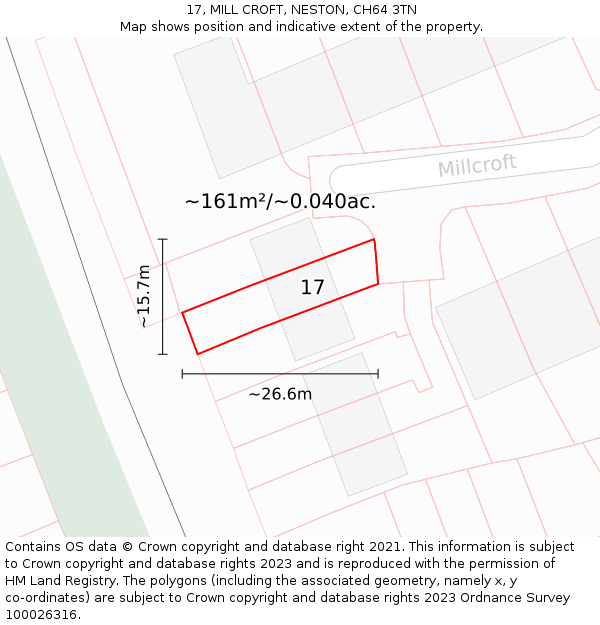 17, MILL CROFT, NESTON, CH64 3TN: Plot and title map