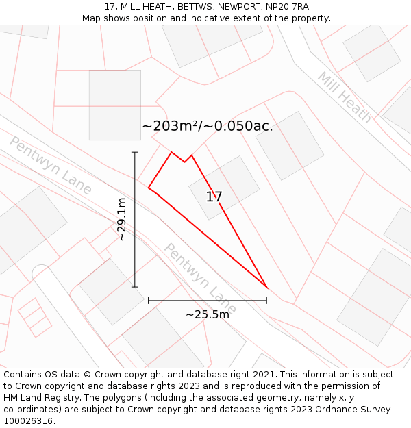 17, MILL HEATH, BETTWS, NEWPORT, NP20 7RA: Plot and title map