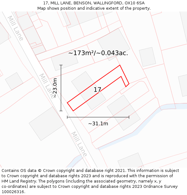 17, MILL LANE, BENSON, WALLINGFORD, OX10 6SA: Plot and title map