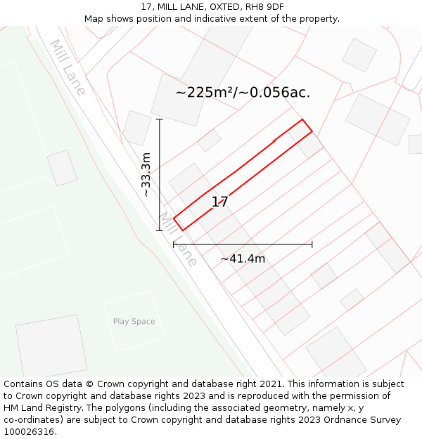17, MILL LANE, OXTED, RH8 9DF: Plot and title map