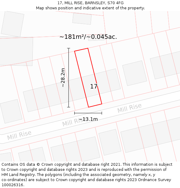 17, MILL RISE, BARNSLEY, S70 4FG: Plot and title map
