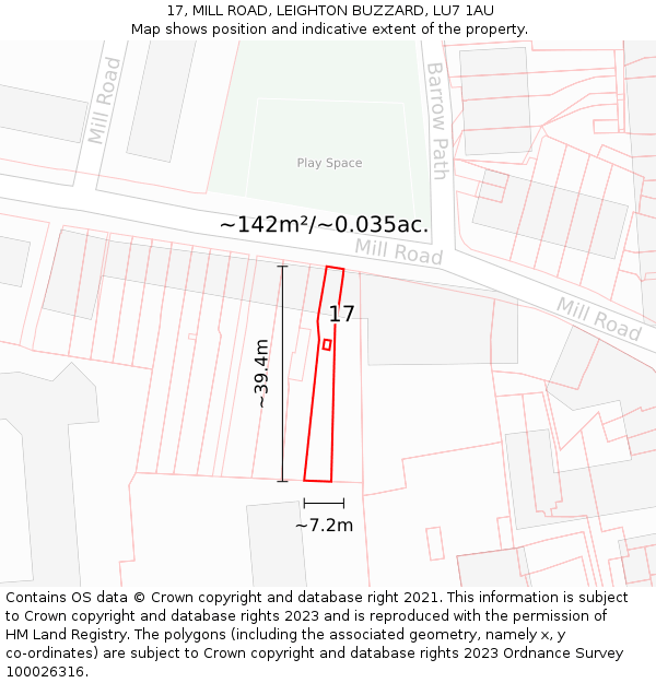 17, MILL ROAD, LEIGHTON BUZZARD, LU7 1AU: Plot and title map