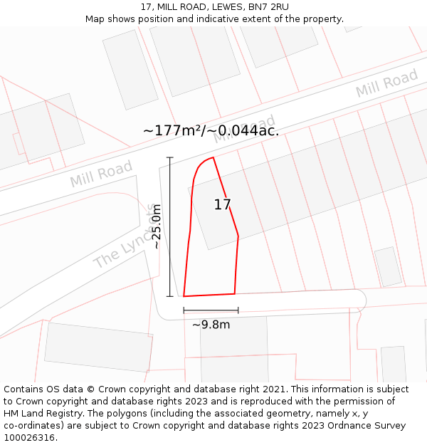 17, MILL ROAD, LEWES, BN7 2RU: Plot and title map
