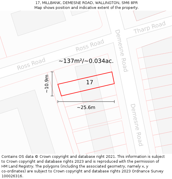 17, MILLBANK, DEMESNE ROAD, WALLINGTON, SM6 8PR: Plot and title map