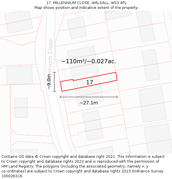 17, MILLENNIUM CLOSE, WALSALL, WS3 4PL: Plot and title map