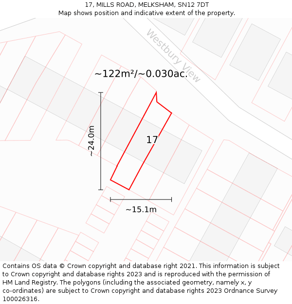 17, MILLS ROAD, MELKSHAM, SN12 7DT: Plot and title map