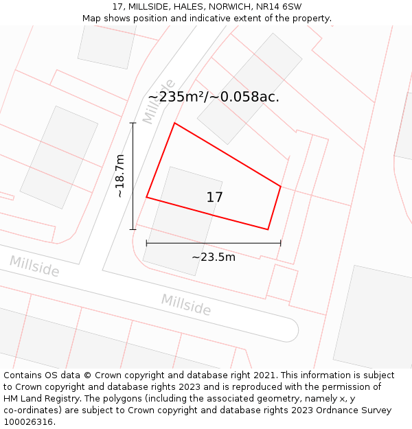 17, MILLSIDE, HALES, NORWICH, NR14 6SW: Plot and title map