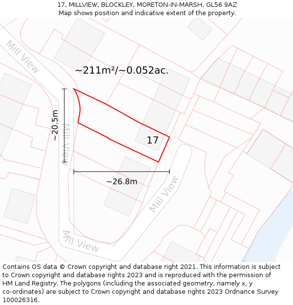 17, MILLVIEW, BLOCKLEY, MORETON-IN-MARSH, GL56 9AZ: Plot and title map