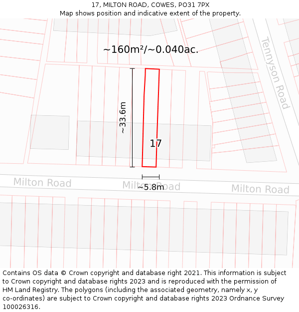 17, MILTON ROAD, COWES, PO31 7PX: Plot and title map