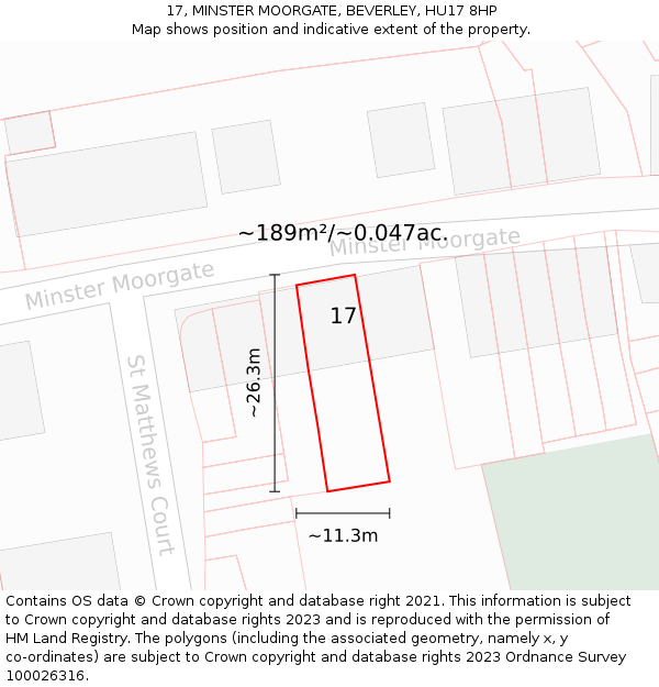 17, MINSTER MOORGATE, BEVERLEY, HU17 8HP: Plot and title map