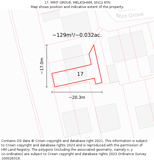 17, MINT GROVE, MELKSHAM, SN12 6YN: Plot and title map