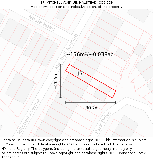 17, MITCHELL AVENUE, HALSTEAD, CO9 1DN: Plot and title map
