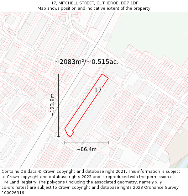 17, MITCHELL STREET, CLITHEROE, BB7 1DF: Plot and title map