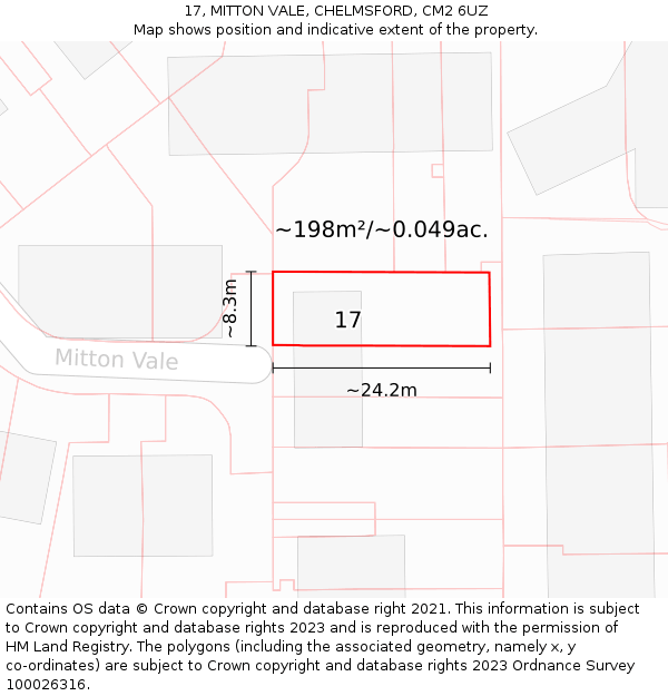 17, MITTON VALE, CHELMSFORD, CM2 6UZ: Plot and title map