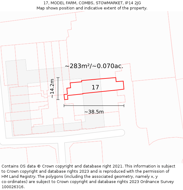 17, MODEL FARM, COMBS, STOWMARKET, IP14 2JG: Plot and title map