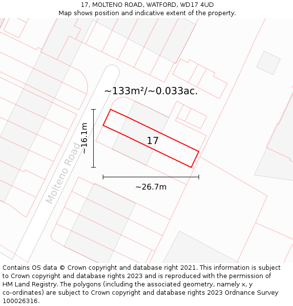17, MOLTENO ROAD, WATFORD, WD17 4UD: Plot and title map
