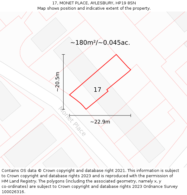 17, MONET PLACE, AYLESBURY, HP19 8SN: Plot and title map