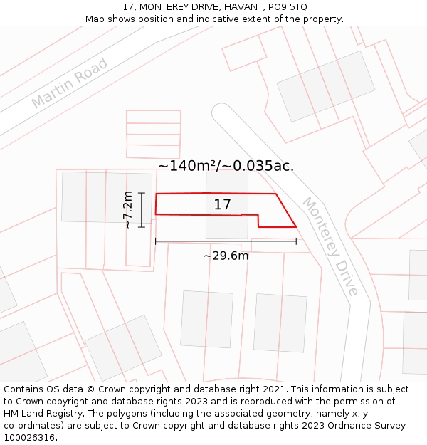 17, MONTEREY DRIVE, HAVANT, PO9 5TQ: Plot and title map