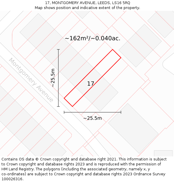 17, MONTGOMERY AVENUE, LEEDS, LS16 5RQ: Plot and title map