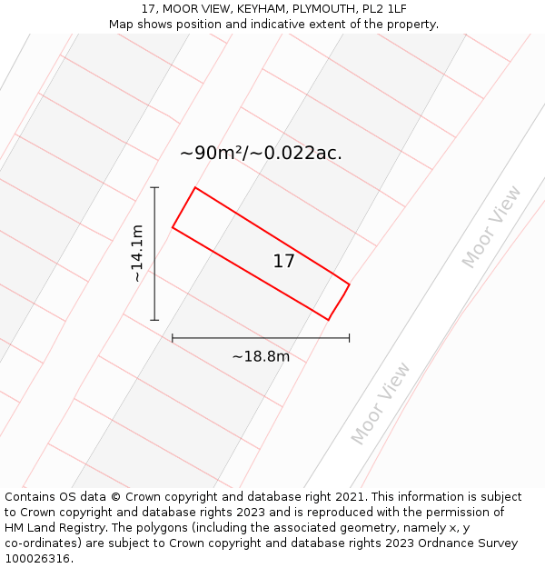 17, MOOR VIEW, KEYHAM, PLYMOUTH, PL2 1LF: Plot and title map