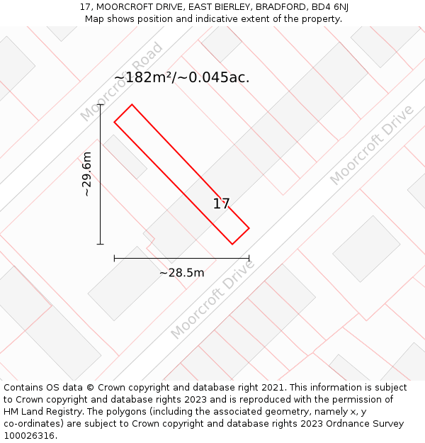 17, MOORCROFT DRIVE, EAST BIERLEY, BRADFORD, BD4 6NJ: Plot and title map