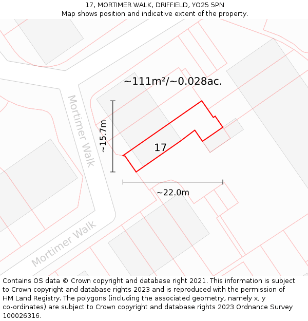 17, MORTIMER WALK, DRIFFIELD, YO25 5PN: Plot and title map