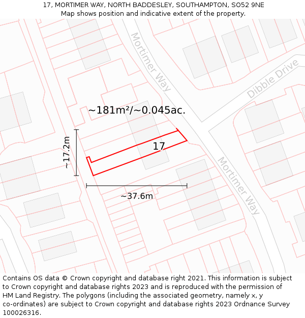 17, MORTIMER WAY, NORTH BADDESLEY, SOUTHAMPTON, SO52 9NE: Plot and title map