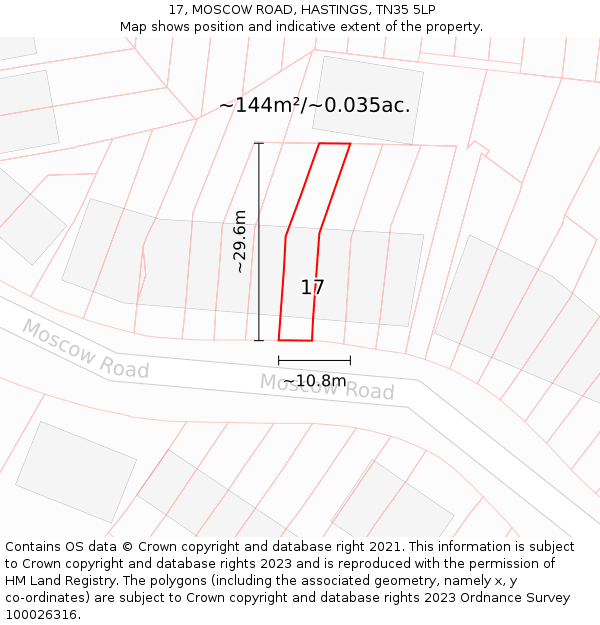 17, MOSCOW ROAD, HASTINGS, TN35 5LP: Plot and title map
