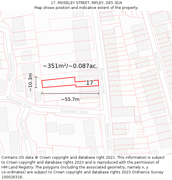 17, MOSELEY STREET, RIPLEY, DE5 3DA: Plot and title map