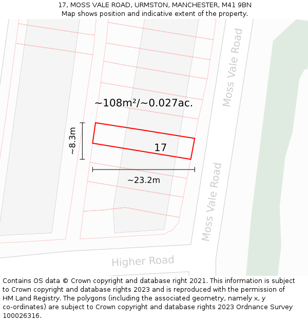 17, MOSS VALE ROAD, URMSTON, MANCHESTER, M41 9BN: Plot and title map