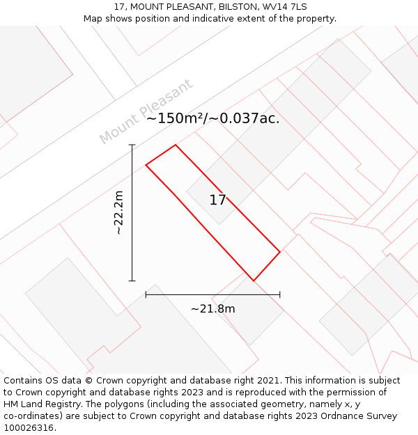 17, MOUNT PLEASANT, BILSTON, WV14 7LS: Plot and title map