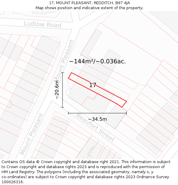 17, MOUNT PLEASANT, REDDITCH, B97 4JA: Plot and title map
