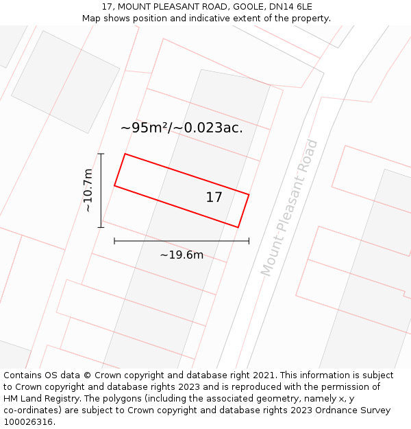 17, MOUNT PLEASANT ROAD, GOOLE, DN14 6LE: Plot and title map