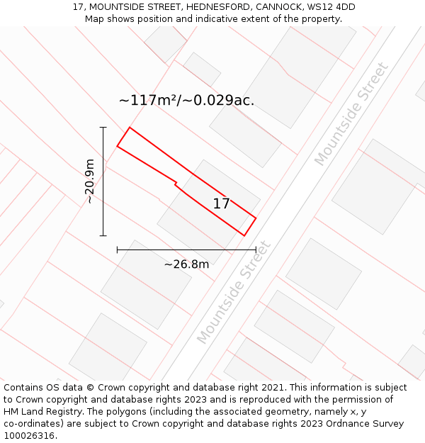 17, MOUNTSIDE STREET, HEDNESFORD, CANNOCK, WS12 4DD: Plot and title map