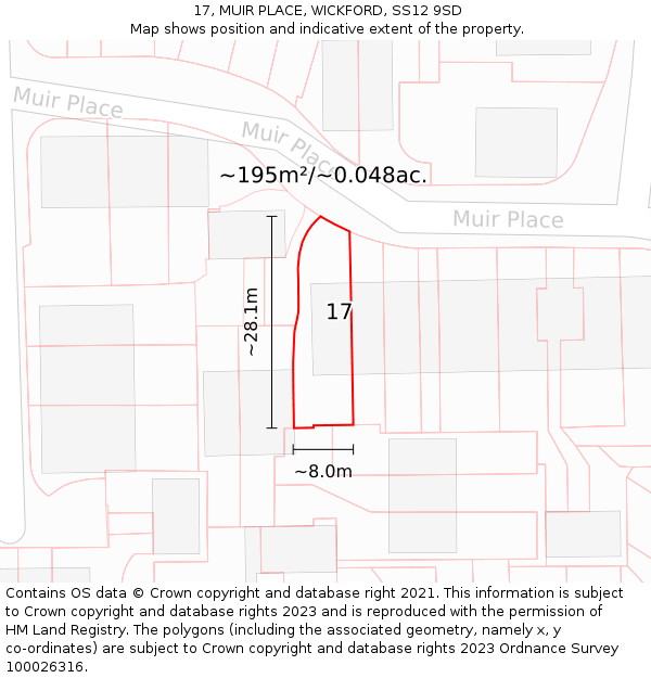 17, MUIR PLACE, WICKFORD, SS12 9SD: Plot and title map