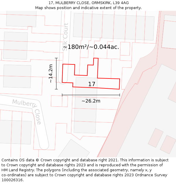 17, MULBERRY CLOSE, ORMSKIRK, L39 4AG: Plot and title map