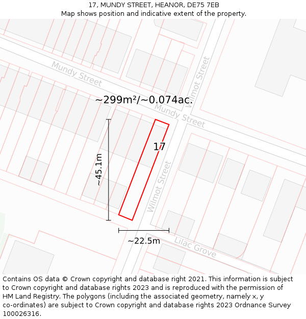 17, MUNDY STREET, HEANOR, DE75 7EB: Plot and title map