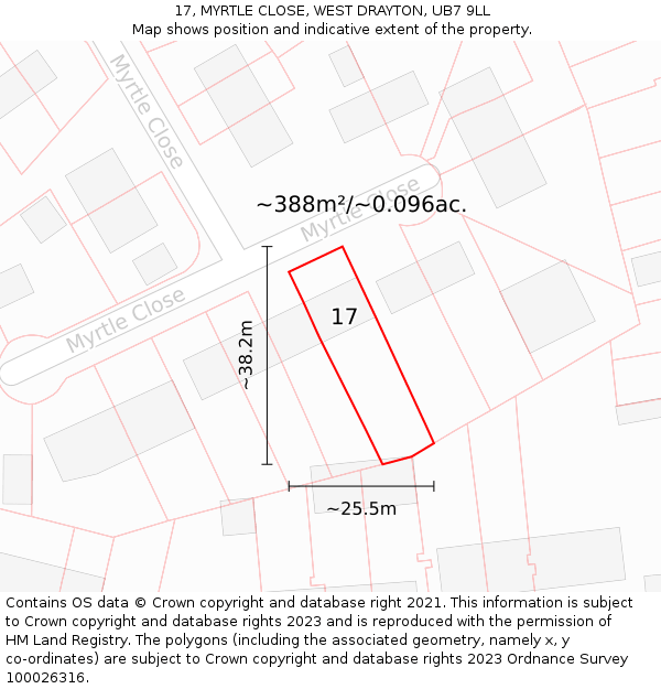 17, MYRTLE CLOSE, WEST DRAYTON, UB7 9LL: Plot and title map