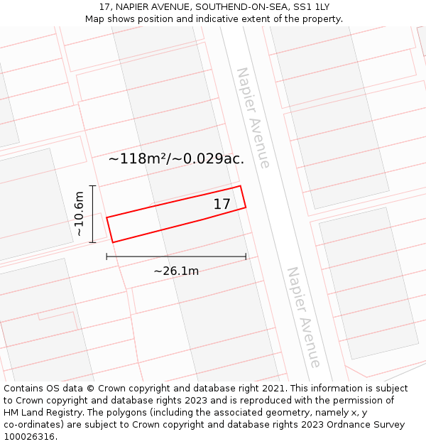 17, NAPIER AVENUE, SOUTHEND-ON-SEA, SS1 1LY: Plot and title map