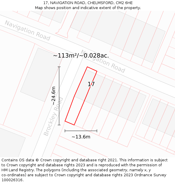 17, NAVIGATION ROAD, CHELMSFORD, CM2 6HE: Plot and title map