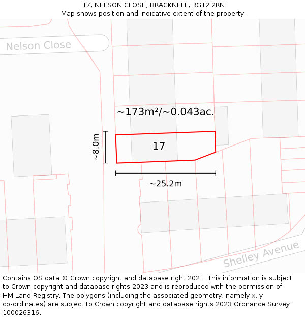 17, NELSON CLOSE, BRACKNELL, RG12 2RN: Plot and title map