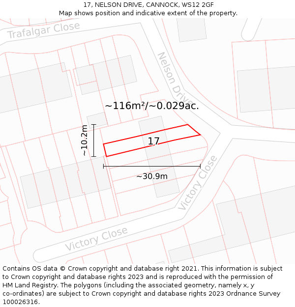 17, NELSON DRIVE, CANNOCK, WS12 2GF: Plot and title map