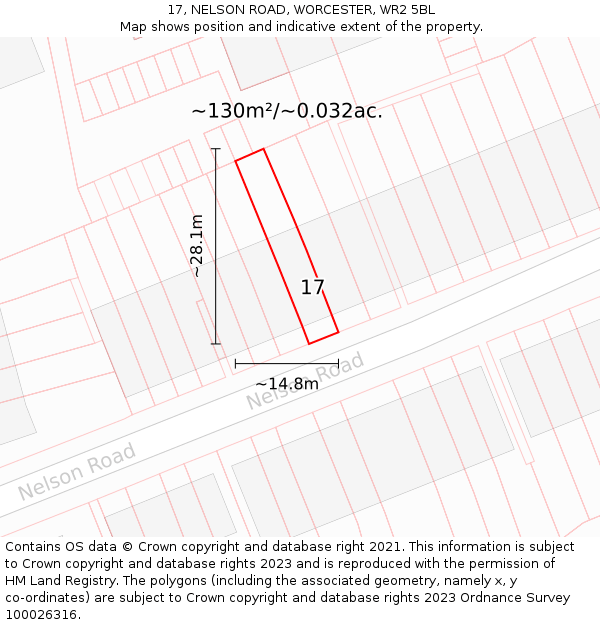 17, NELSON ROAD, WORCESTER, WR2 5BL: Plot and title map