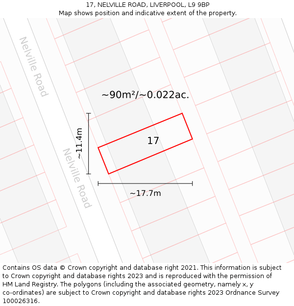 17, NELVILLE ROAD, LIVERPOOL, L9 9BP: Plot and title map