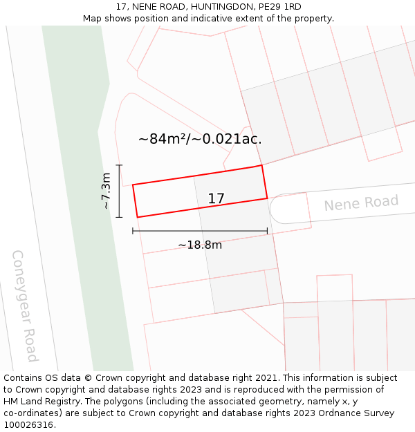 17, NENE ROAD, HUNTINGDON, PE29 1RD: Plot and title map
