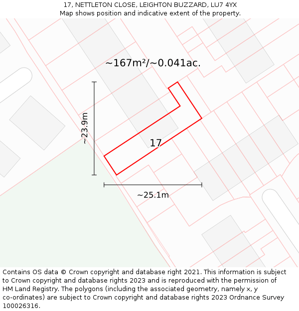 17, NETTLETON CLOSE, LEIGHTON BUZZARD, LU7 4YX: Plot and title map