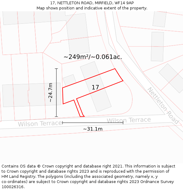 17, NETTLETON ROAD, MIRFIELD, WF14 9AP: Plot and title map