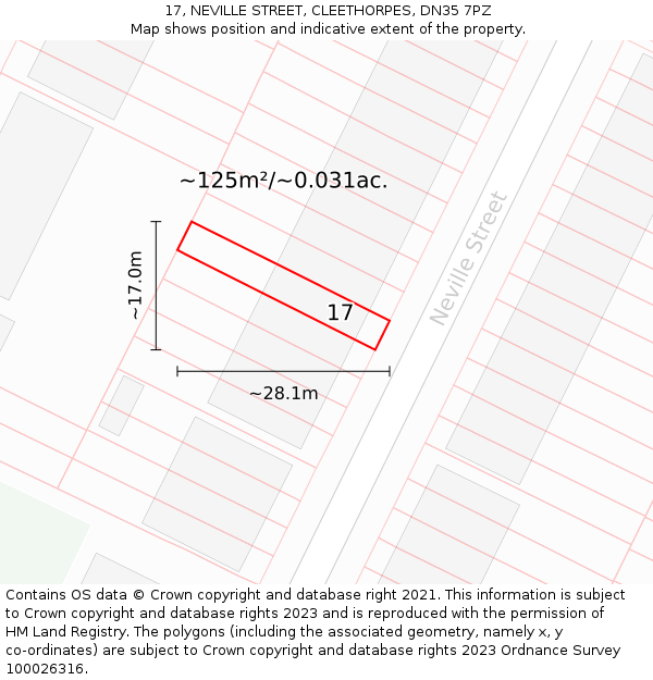 17, NEVILLE STREET, CLEETHORPES, DN35 7PZ: Plot and title map