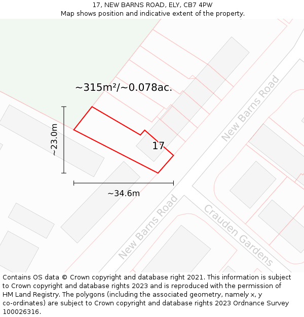 17, NEW BARNS ROAD, ELY, CB7 4PW: Plot and title map